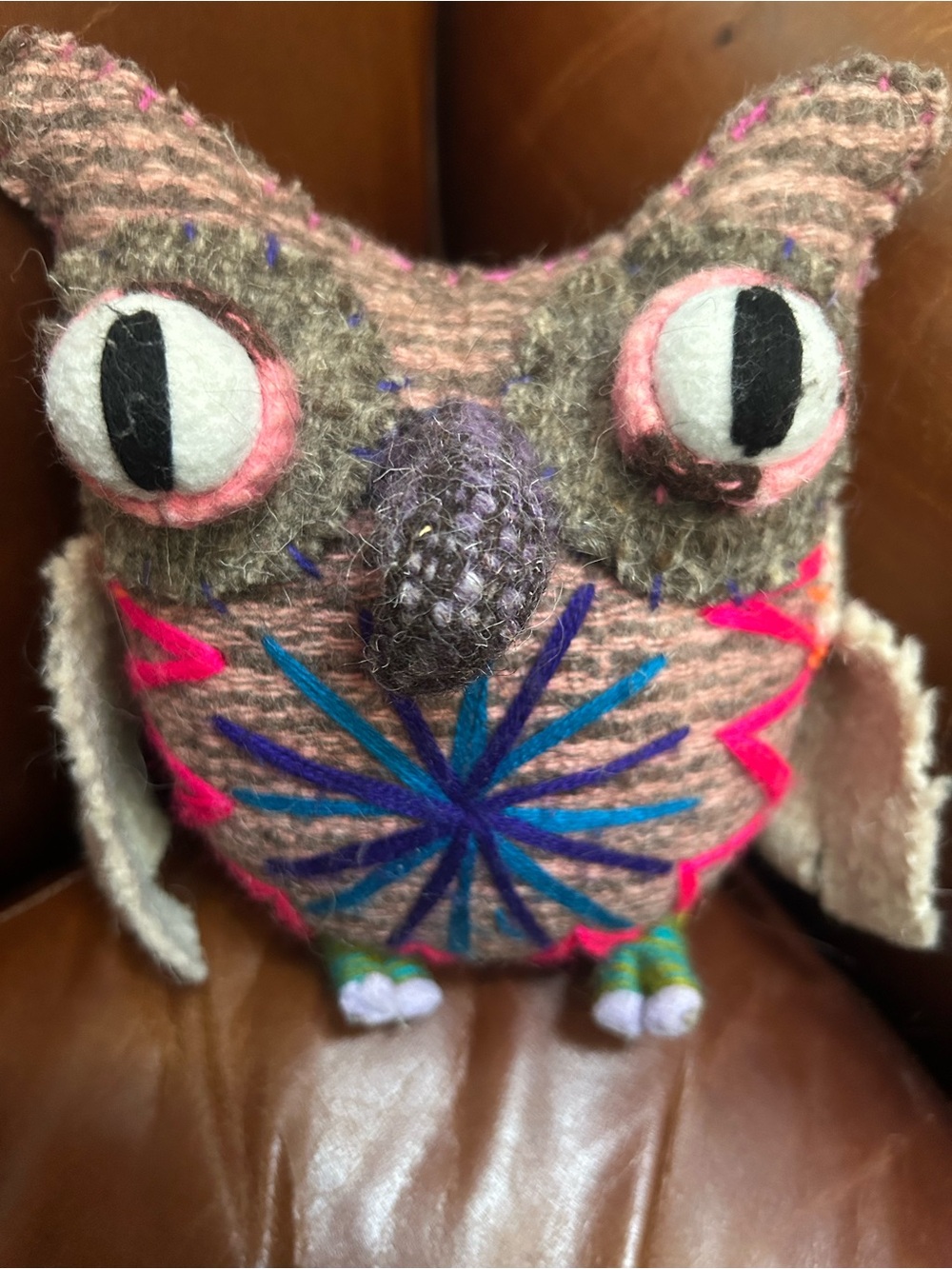 Source Unknown Pink & Multicolor Wool Owl Plush Toy